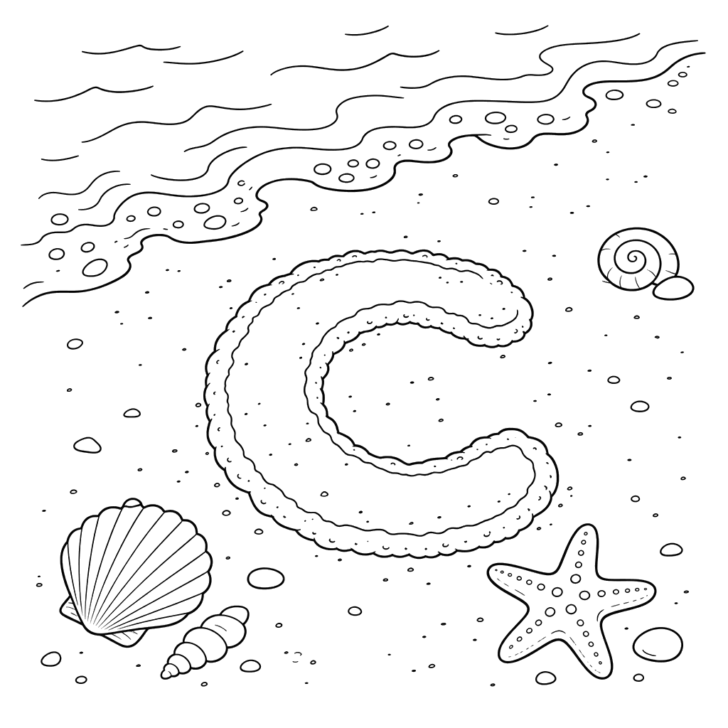 Letter C on Wet Sand
