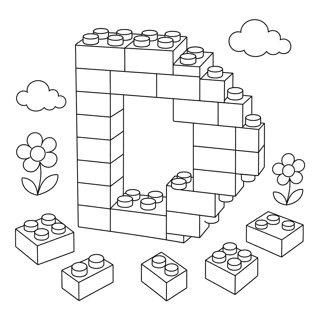 Letter D Building Blocks Coloring Page