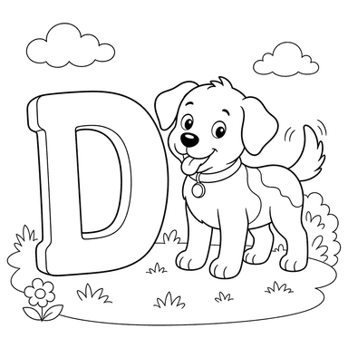 Letter D is for Dog Coloring Page
