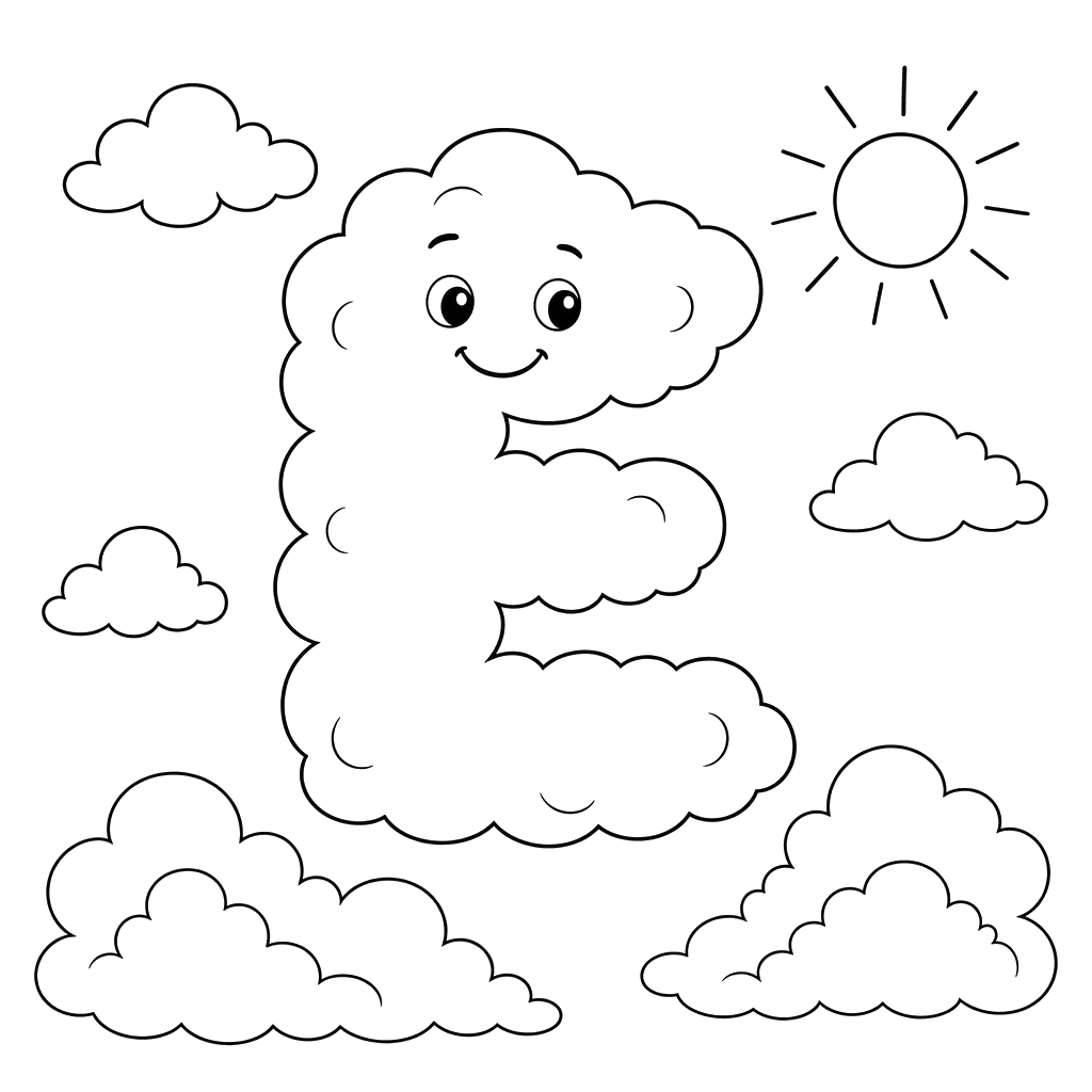 Letter E Cloud Coloring Page