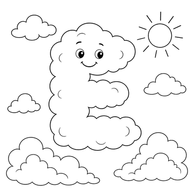 Letter E Cloud Coloring Page