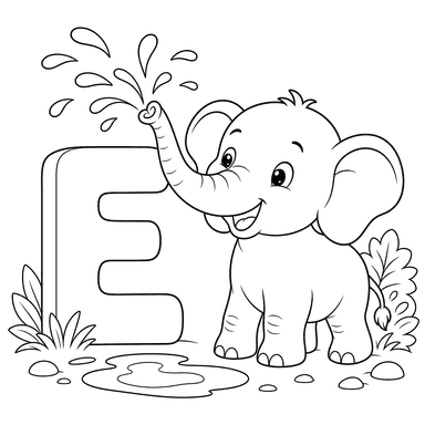 Letter E Elephant Coloring Page