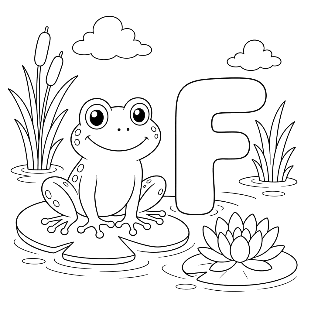 Letter F Frog Coloring Page