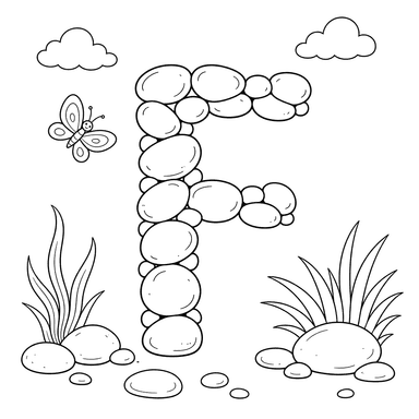 Letter F Made of Pebbles Coloring Page