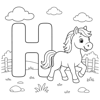 Letter H Horse Coloring Page