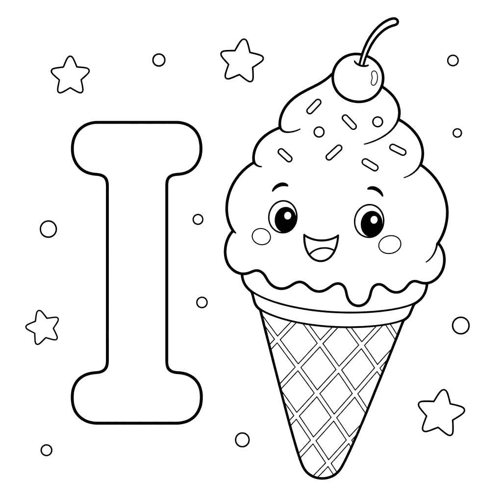 Letter I — Ice Cream Coloring Page