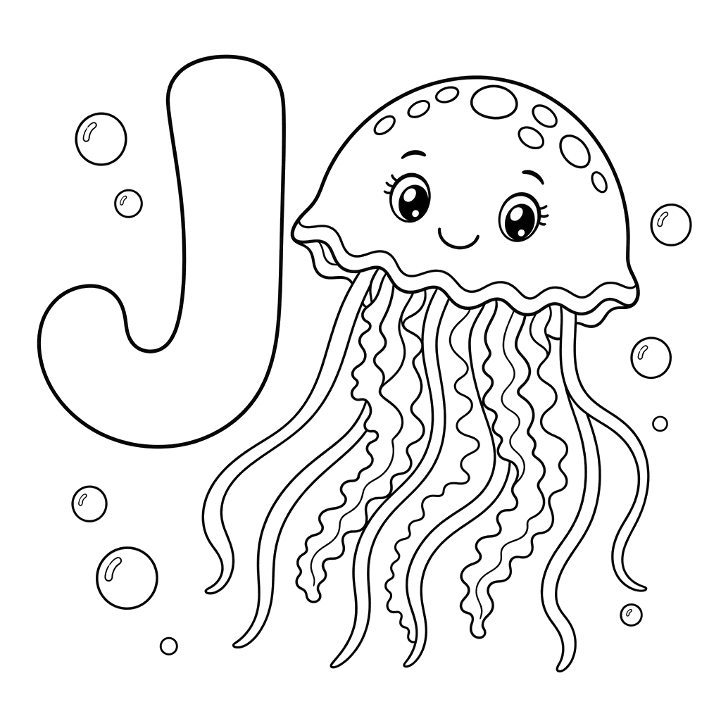 Letter J Jellyfish Coloring Page