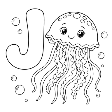 Letter J Jellyfish Coloring Page