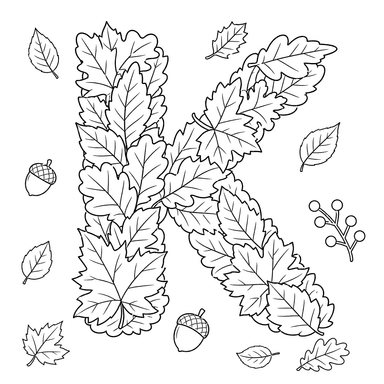 Letter K Made of Autumn Leaves Coloring Page