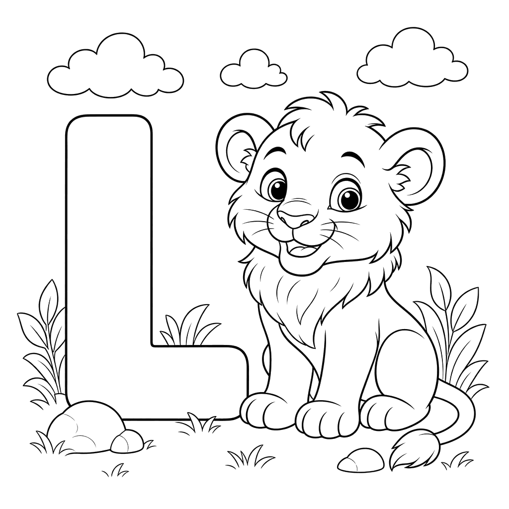 Letter L is for Lion Coloring Page