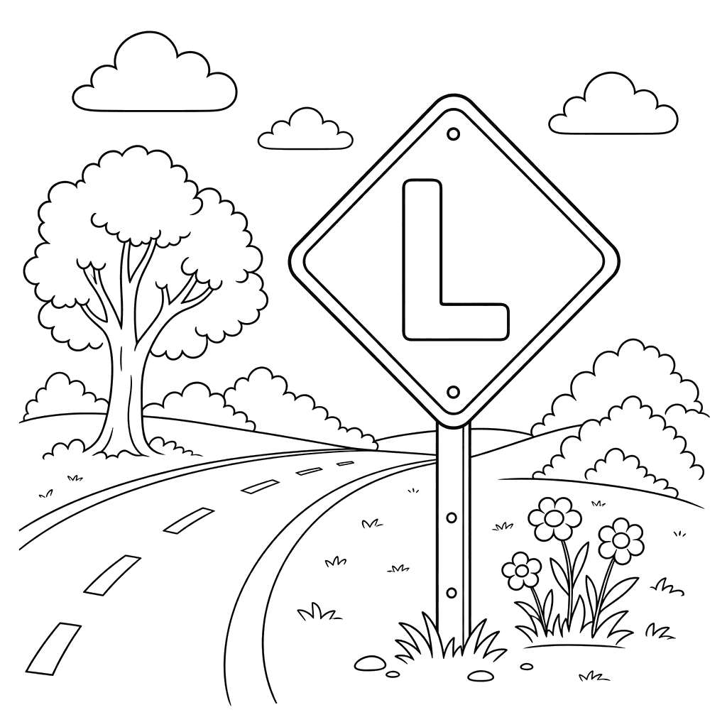 Letter L Road Sign Coloring Page