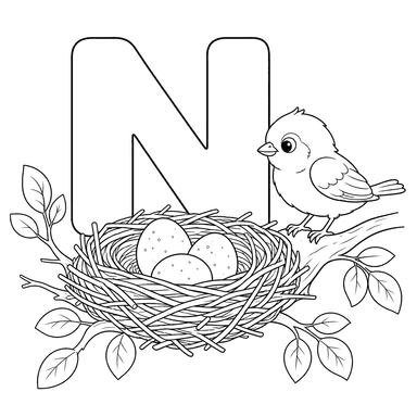 Letter N is for Nest Coloring Page