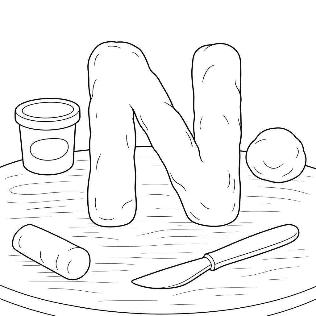 Letter N Clay Modeling Coloring Page