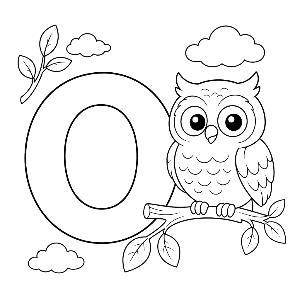 Letter O and Owl Coloring Page