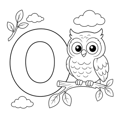 Letter O and Owl Coloring Page