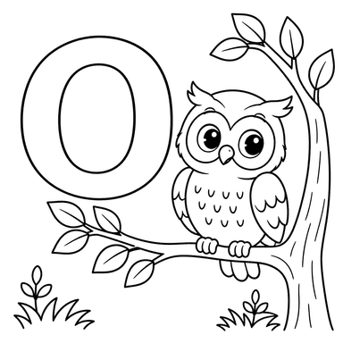 Letter O with Owl on a Tree Coloring Page