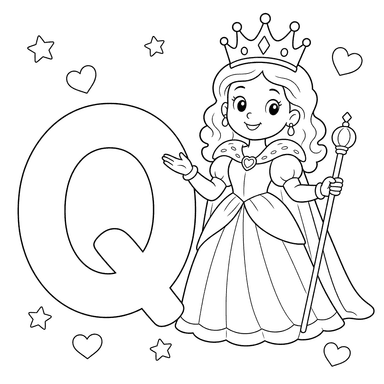 Letter Q and Queen Coloring Page