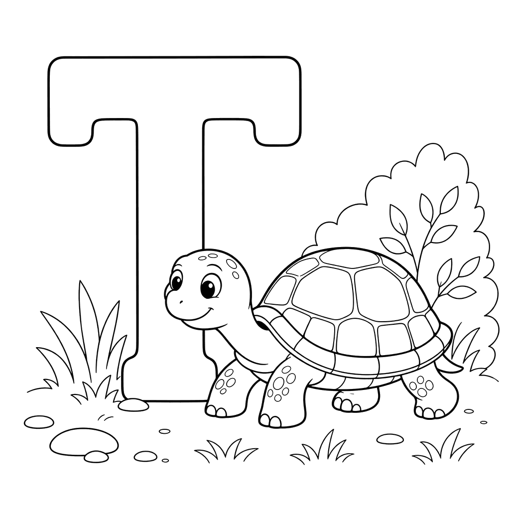 Letter T Turtle Coloring Page