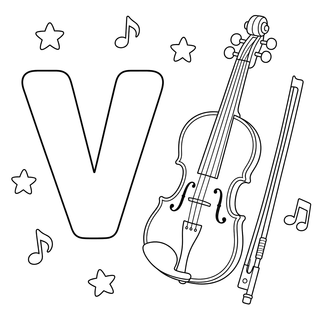 Letter V is for Violin Coloring Page