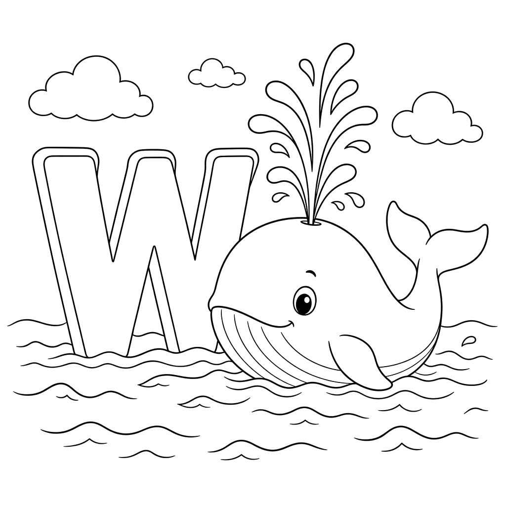 Letter W Whale Coloring Page