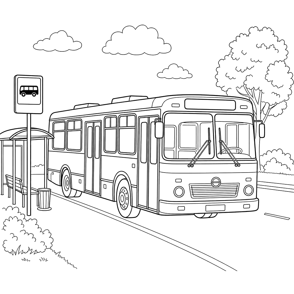 LIAZ Bus at the Stop Coloring Page