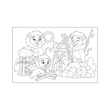 Lion Cubs Building a Fort Coloring Page