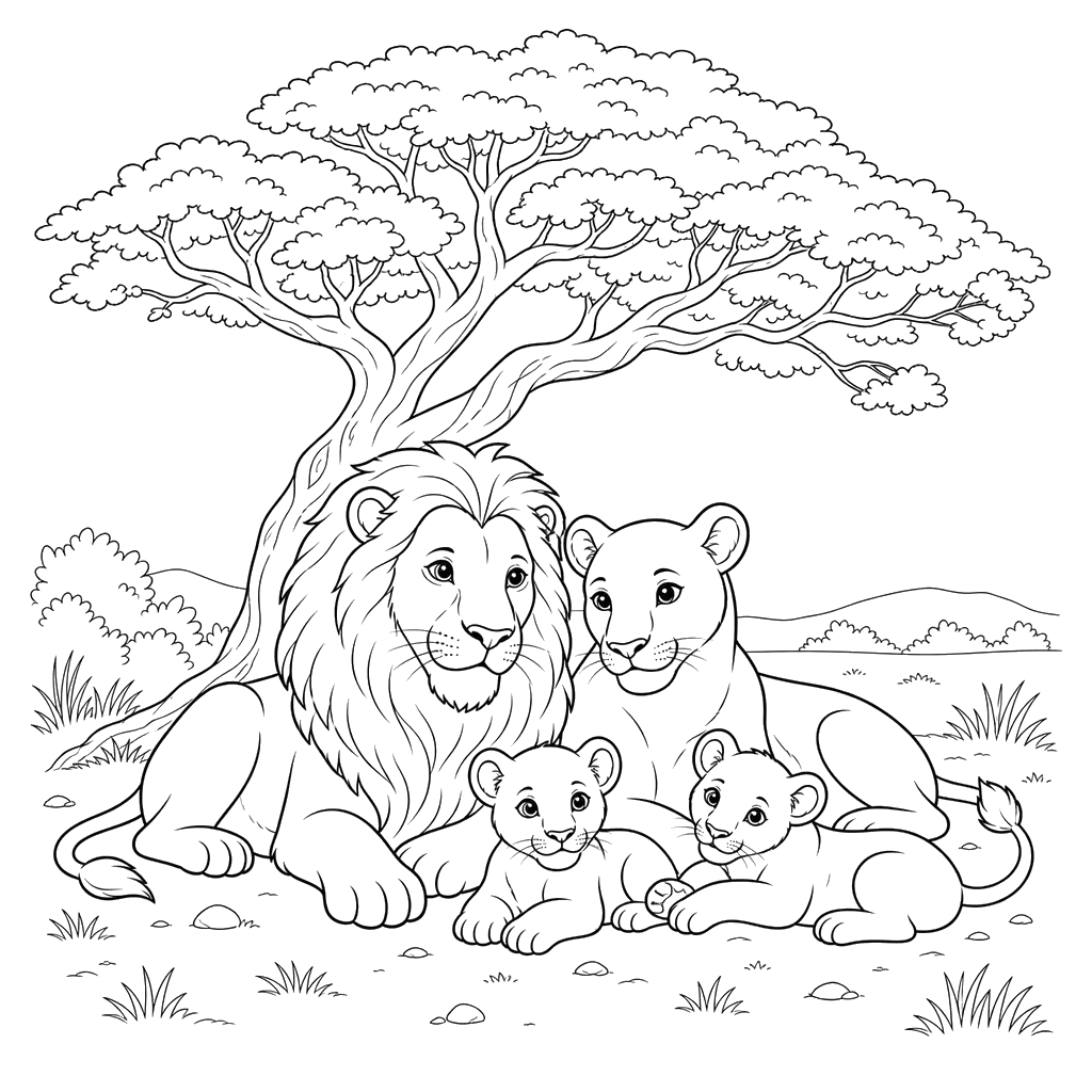 Lion Family under Acacia Tree