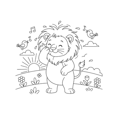Lion Morning Wash Coloring Page