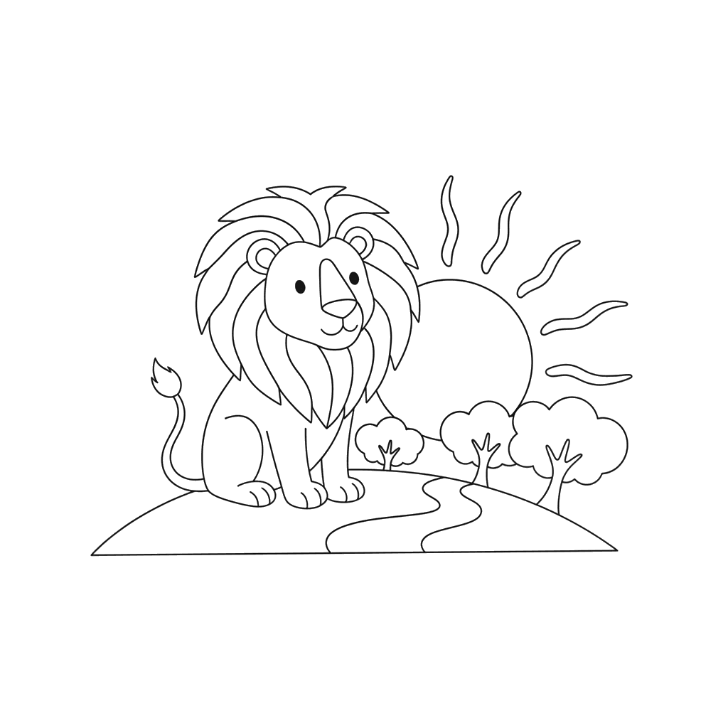 Lion Sunset Coloring Page