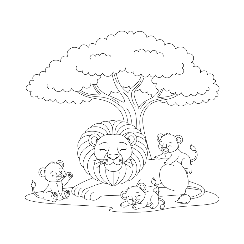 Lioness and Cubs Coloring Page