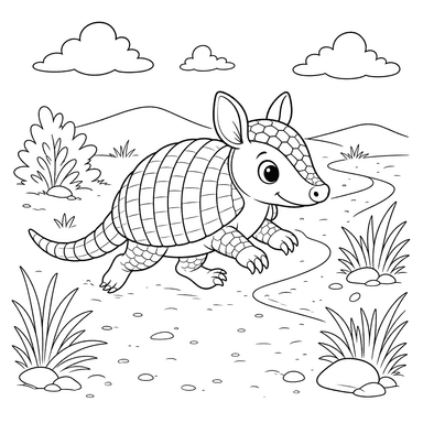 Little Armadillo on a Path Coloring Page