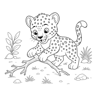 Little Cheetah Playing with a Branch