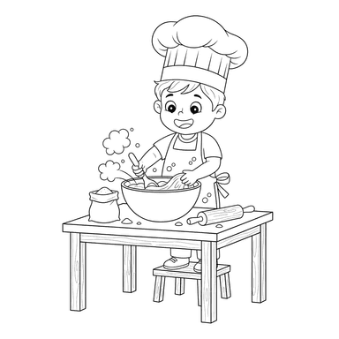 Little Chef Baking Dough Coloring Page