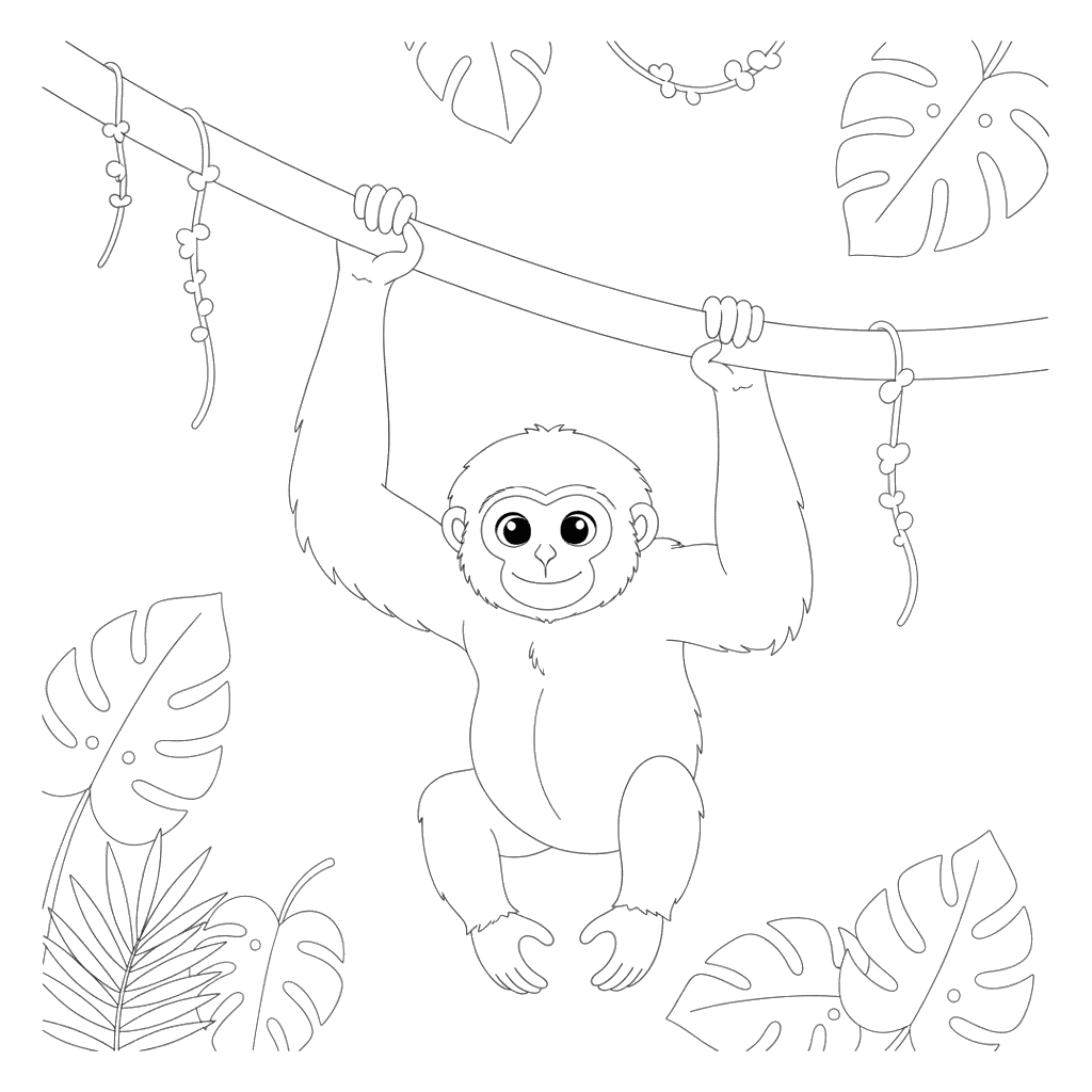 Little Gibbon on a Vine Coloring Page