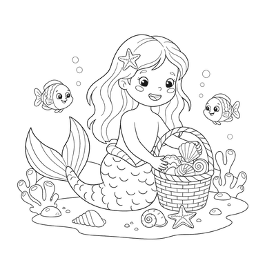 Little Mermaid Collecting Seashells