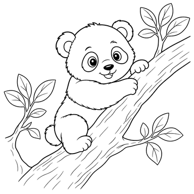 Little Panda Climbing a Branch