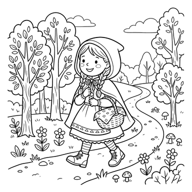 Little Red Riding Hood in the Forest Coloring Page