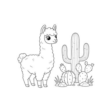 Llama and Cacti Coloring Page