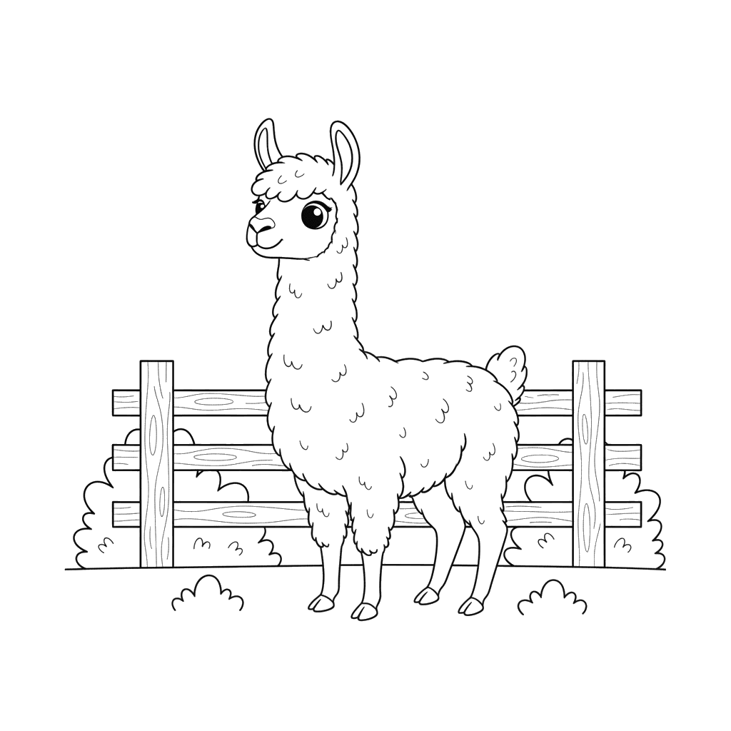 Llama by a Fence Coloring Page