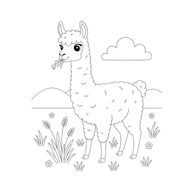 Llama Eating Grass Coloring Page