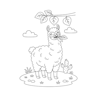 Llama Eating Leaves Coloring Page