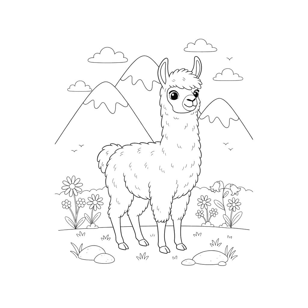 Llama in Alpine Meadows Coloring Page