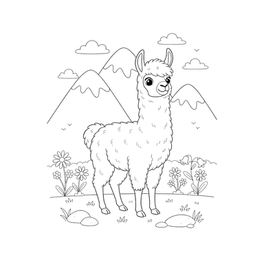 Llama in Alpine Meadows Coloring Page