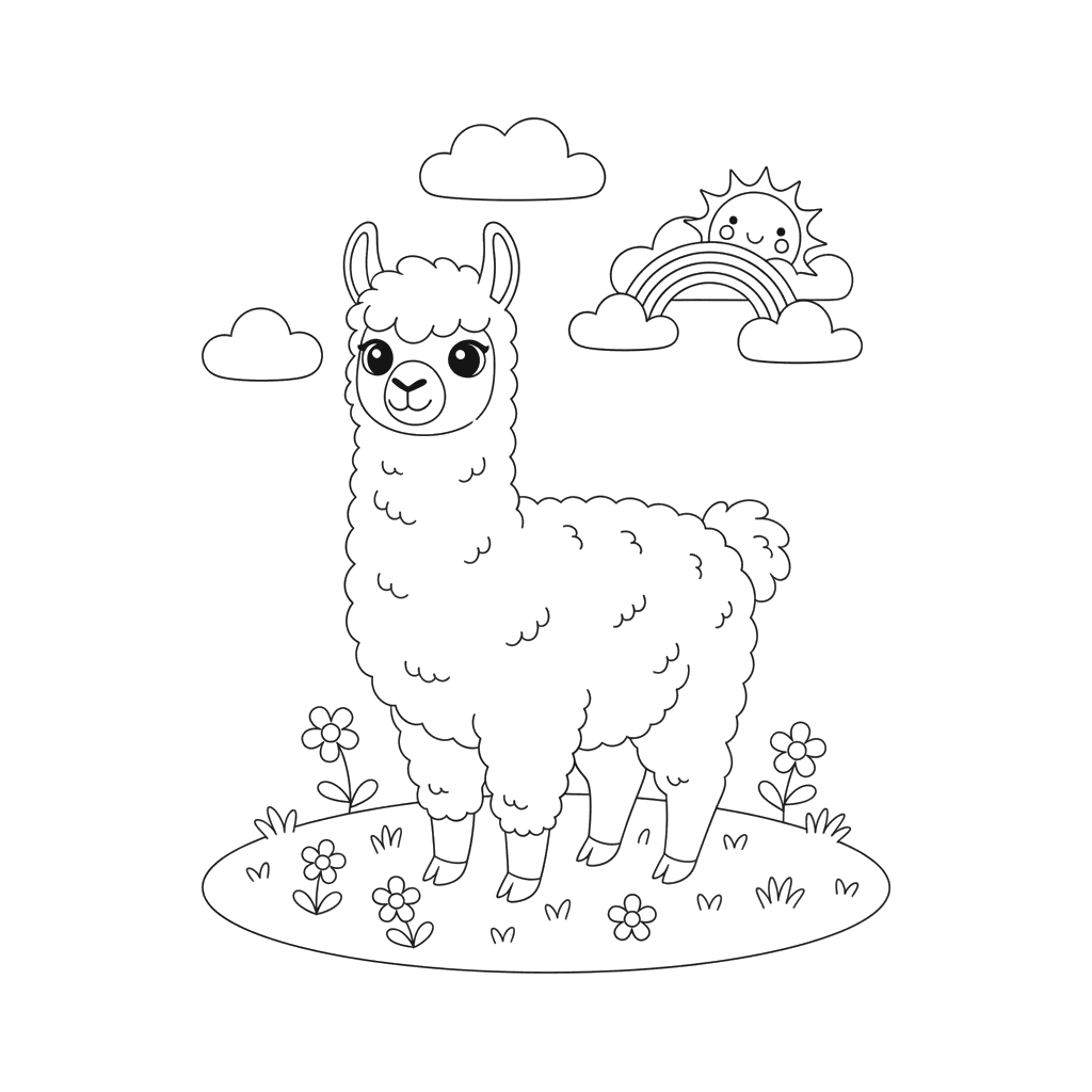 Llama in the Clouds Coloring Page