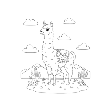 Llama Looking into the Distance Coloring Page