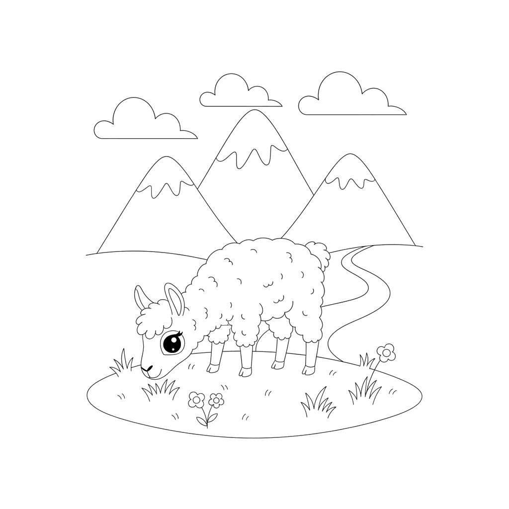 Llama in Mountains Coloring Page