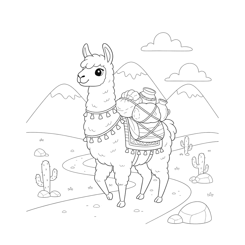 Llama with Luggage Coloring Page