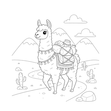 Llama with Luggage Coloring Page