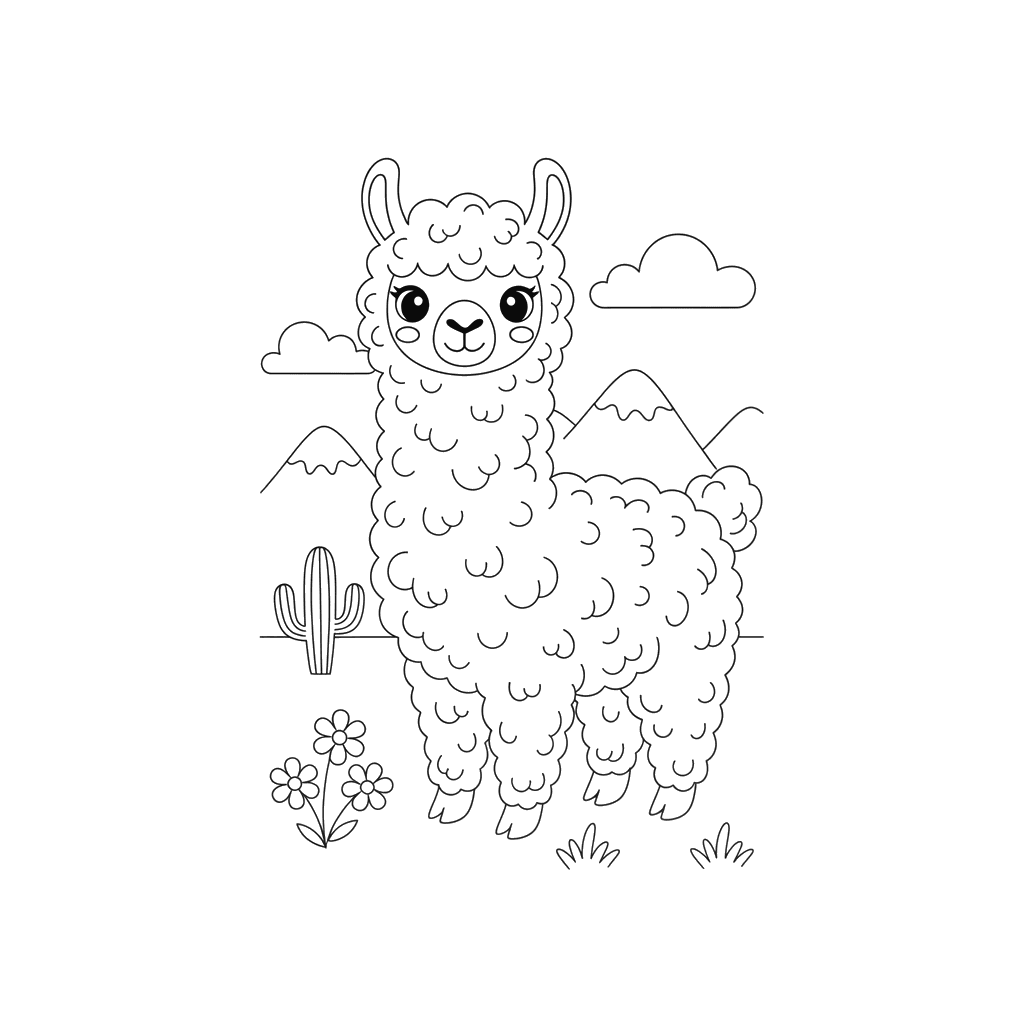 Llama with Thick Wool Coloring Page