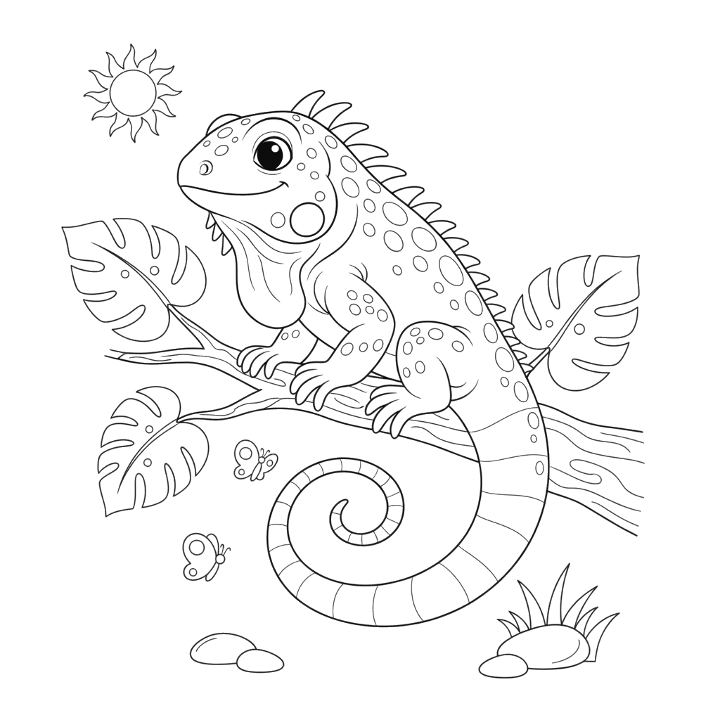 Long-Tailed Iguana Coloring Page for Kids